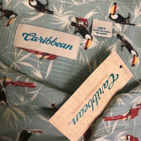 Caribbean 2XT Parrot Hawaiian Button-Up Shirt - Picture 6 of 7